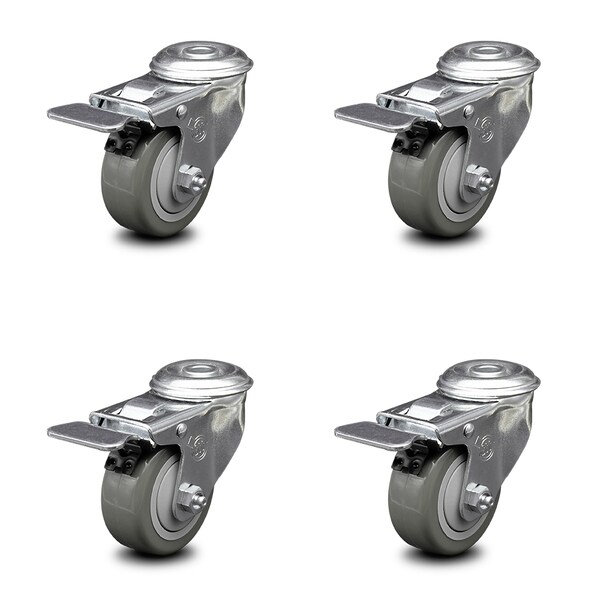 Service Caster 3 Inch Gray Polyurethane Swivel Bolt Hole Caster Set with Total Lock Brake SCC SCC-BHTTL20S314-PPUB-4 - main